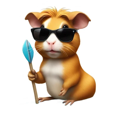 Guinea pig with sunglasses on surfboard and a Shaka sign with hand sticker