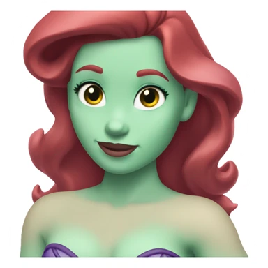 Ariel the little mermaid with pale skin. She has blue eyes. She has a green tail. She has a purple bikini top. She has bright red wavy hair. sticker