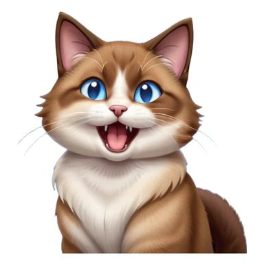 Cinematic Cute Yawning Brown Mantle Snowshoe Cat Portrait Emoji, Head tilted slightly with a dramatic, wide-open yawn, smooth brown fur draping elegantly over its back with contrasting white paws, chest, and facial markings, piercing icy-blue eyes that are barely open, Simplified yet irresistibly adorable features, highly detailed, glowing with a soft, cozy glow, high shine, relaxed yet expressive, stylized with a touch of whimsy, bright and endearing, soft glowing outline, capturing the essence of a sleepy yet affectionate kitty, so drowsy it feels like it could stretch right out of the screen and curl up for a nap! sticker