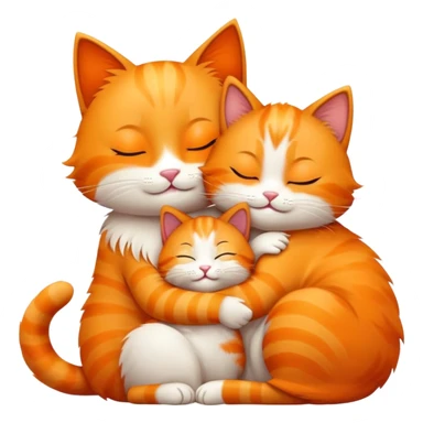 happy mom cat hugging her happy kitten, both cats with closed eyes, emoji style sticker