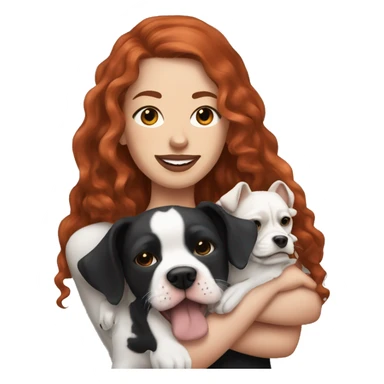 Long Red haired woman with septum piercing holding black and white English Staffordshire dog sticker