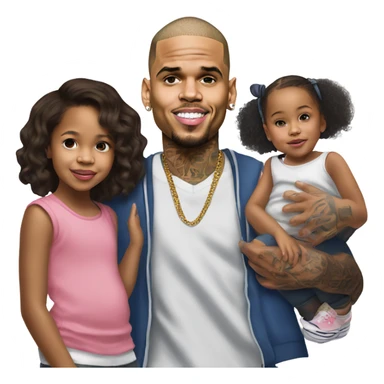 Hyper Realistic Chris Brown with daughter Royalty, son aeko and daughter lovley sticker