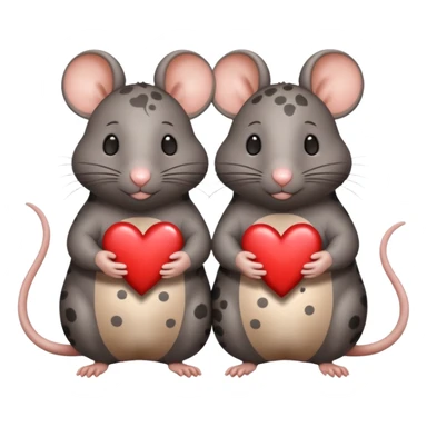 two fat little rats holding hearts one dark grey with white bigger spots the other rat warm brown without spots sticker
