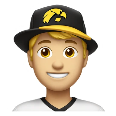 smiling white boy in white shirt and Iowa Hawkeyes hat sticker