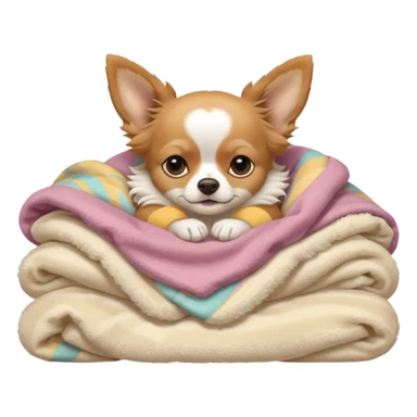 Long haired chihuahua, beige, no white on head, with white chest and white socks, sleeping cutely under blanket sticker