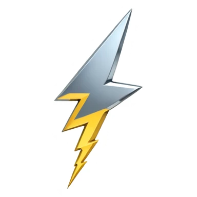 A lightning bolt emoji made of polished silver chrome, sharp yet rounded edges, glossy metallic surface, soft reflections, minimal futuristic design, iOS emoji style, centered, clean white background sticker
