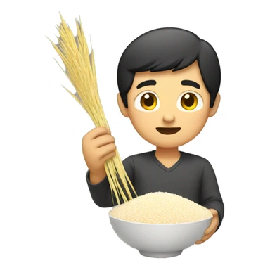 Asian guy picking rice sticker