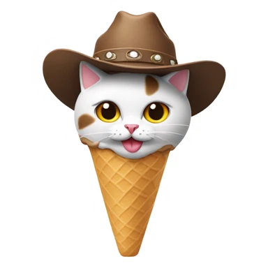 cat eating ice cream with a cowboy hat sticker