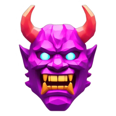 ONI MASK magenta color eyes glowing neon japanese style low poly 3d sticker