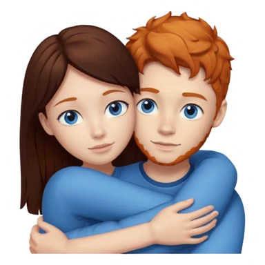 Ginger boy hugging girl with very dark brown hair. Both have blue eyes.  sticker