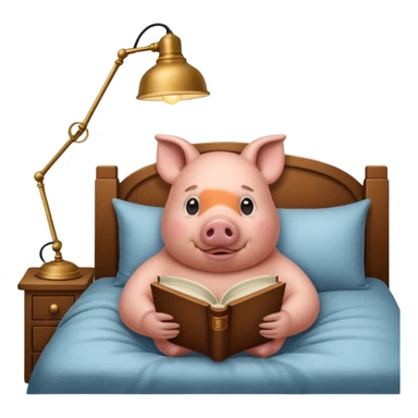 pig reading in bed with retro light lamp next to it sticker