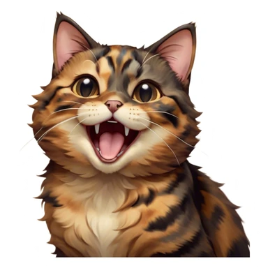 Cinematic Cute Yawning Tortoiseshell Cat Portrait Emoji, Head slightly tilted with a wide, adorable yawn and half-closed, dreamy eyes, featuring a warm, mottled fur of rich browns and blacks, simplified yet irresistibly cute, highly detailed, glowing with a soft, slumbering radiance, high shine, exuding a relaxed, drowsy charm, styled with a gentle, soft glowing outline, capturing the essence of a tortoiseshell cat in a precious moment of sleepy delight! sticker