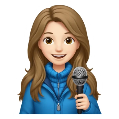 long haired woman with winter clothes holding microphone sticker