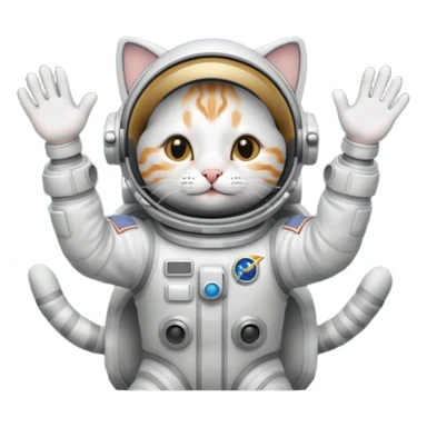 astronaut cat emoji, highly detailed, looks too good, fond of space and astronomy, wearing a space suit, floating among stars, expressive and charming, waving hello sticker