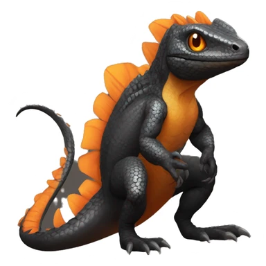 Black Shiny Lizard-Reptile-Raptor-Fakémon with Orange belly Full Body sticker
