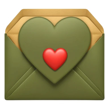 an envelope emoji with an olive green heart, classic heart envelope emoji style sticker