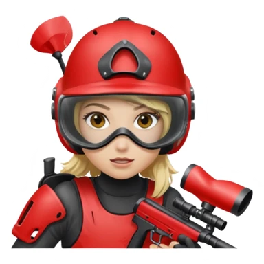 blond girl playing paintball with red paintball helmet sticker