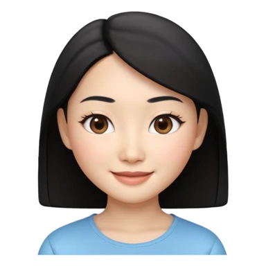 Apple Memoji style, young Asian woman, almond eyes, black hair,
smiling, smooth 3D render, soft gradients, white background,
square format, no text
 sticker