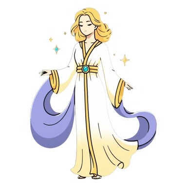 fullbody universe goddess Sophia, Ethereal Light Being, Made of starlight and fractals, Glowing white/gold skin with flowing translucent robes, Hair like galaxy mist, Jewelry made of stars and crystals sticker