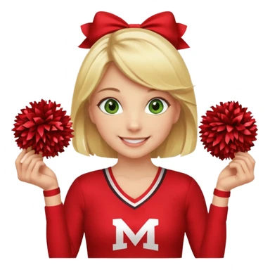 Cheerleading red uniform pom-poms blonde hair green eyes smiling  sticker