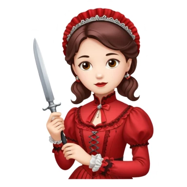 An emoji of a girl in red victorian dress with a knife in hand sticker