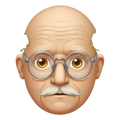 old egg shaped man with balding, glasses, fungus sticker