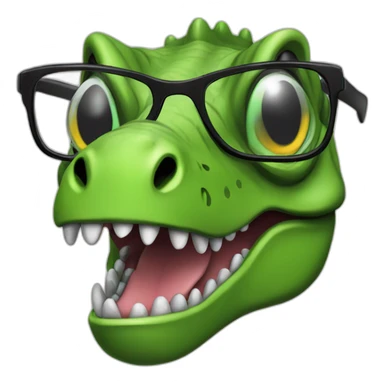 old green t rex with glasses sticker