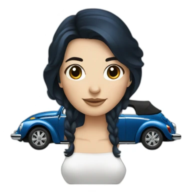dark blue volkswagen coccinelle convertible with female dark hair driver sticker