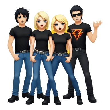 Cinematic Realistic AC/DC Band Emoji, depicted as a high-energy rock ensemble with electrifying stage presence and gritty textures, rendered with bold vibrant lighting that captures the raw power and rebellious spirit of their music. sticker