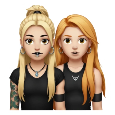 girl with long blonde hair, black tattoos and a septum piercing next to an athletic ginger girl a septum piercing sticker