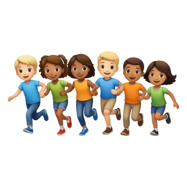 group of children hopping together, fun and friendly sticker