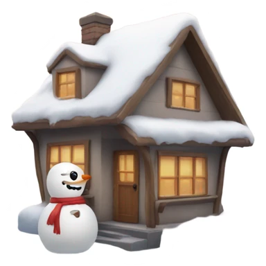 Cute house with a snow man sticker