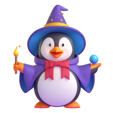 penguin wizard casting a spell sticker