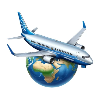 Boeing 737 airplane flying around the world with the Earth below sticker