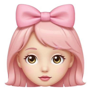 Cute coquette emoji, round face, big sparkling eyes, soft blush on cheeks, small pink bow on top of the head, pastel colors, simple vector style, transparent background


 sticker
