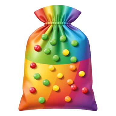 Flat design minimalist Skittles pouch with simple rainbow gradient and a small handful of green candies arranged in a neat pattern. sticker