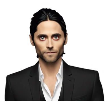 Jared Leto in a black suit black hair red eyes sticker