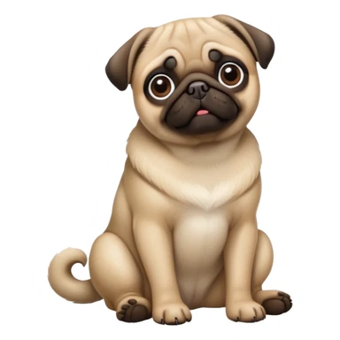 detailed-[pug]-realistic-full-body-sitting-emoji,-tail-resting-loosely-beside-its-paws,-head-tilted-dramatically, -sleek-[fawn]-fur,-simplified-yet-realistic-focused-features,-highly-detailed,-glowing-with-an-almost-sarcastic-glow sticker