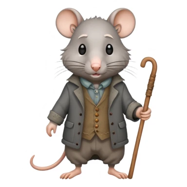 Old rat walking with old clothes and a cane  sticker