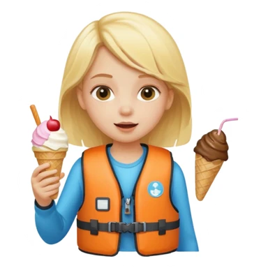 girl blonde kid wearing lifejacket, eating ice cream sticker