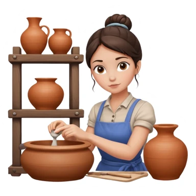 Brunette girl with bun, behind pottery wheel sticker