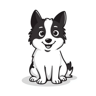 A pure white Border Collie dog sitting, with fluffy fur, alert pointed ears, and friendly expression sticker