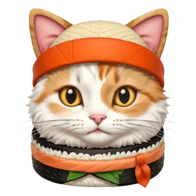cat wearing a hat made out of sushi sticker