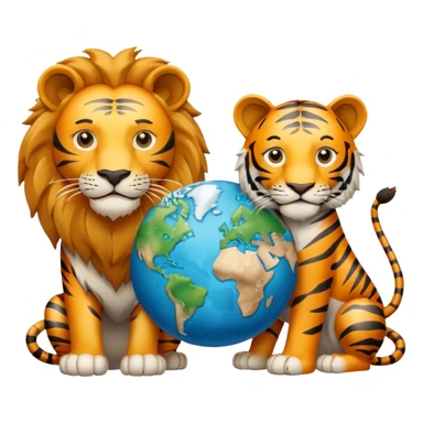 Un mundo al centro con un león a su lado izquierdo y un tigre al lado derecho y en el medio escrito "TEAM UNIVERSAL" sticker