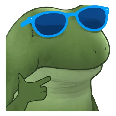 Bufo frog with blue sunglasses, sipping a rainbow cocktail, in bufo style, transparent background sticker