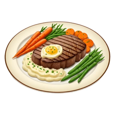 Medium rare Wagyu steak on a bed of creamy garlic mash potatoes couples with pan seared carrots and  green beans sticker