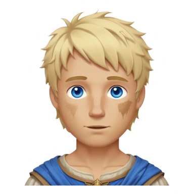 medieval summer look worn by a DnD themed fantasy character. bare upper body with a sun-kissed tan and some dirt marks. The character's haven't arms. character is blonde hair, blue eyes, short messy hair, white-skinned man. sticker