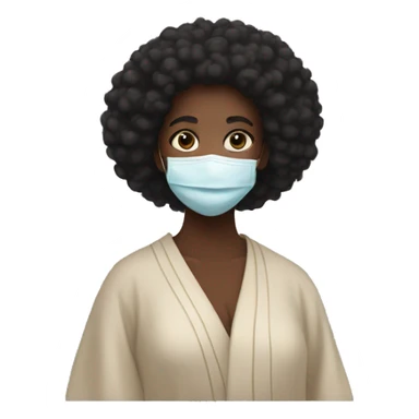 A black girl with a robe and face mask with an afro sticker