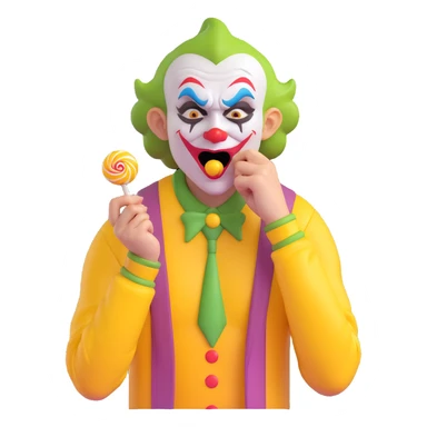 very ugly joker wearing a yellow jersey, crying and eating a lollipop, expressive and humorous sticker