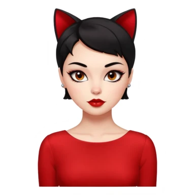 Chica Otaku con delineado gatita con vestido rojo y pelo corto negro súper sexy sticker